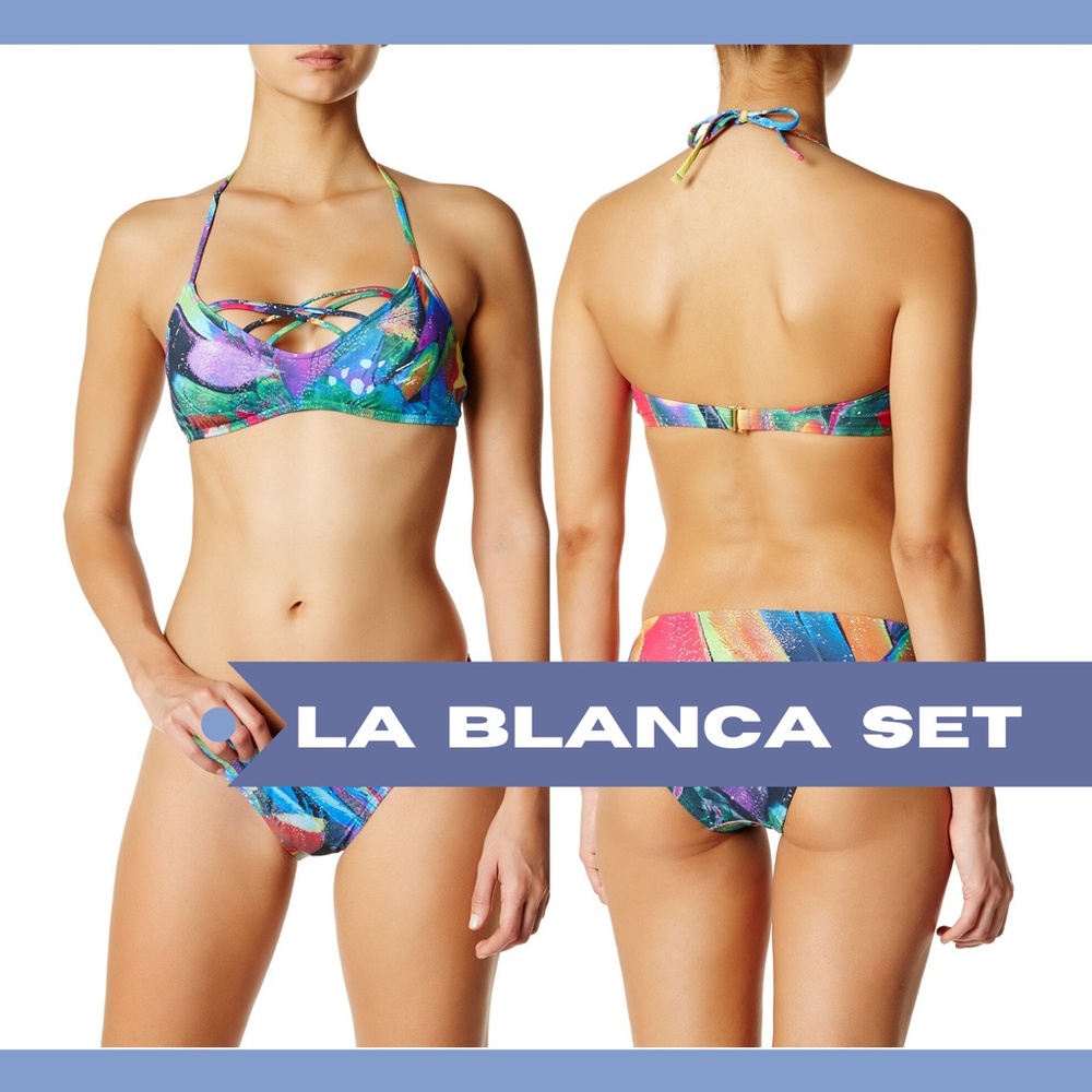 NEW La Blanca Feathering‎ Bandeau Bikini Top Bottom